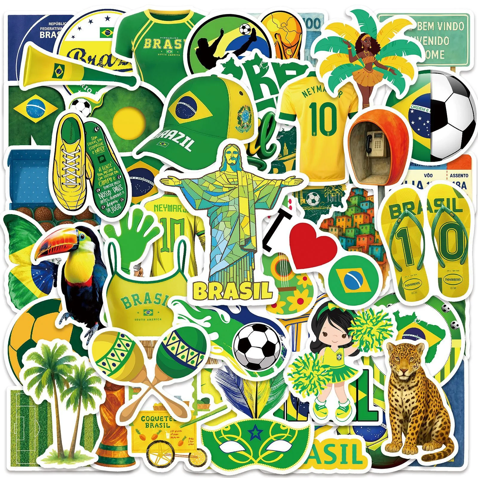 

50Pcs Brazil Stickers Brazil Flag Decals For Phone Laptop Suitcase Notebook Skateboard Waterproof Stickers