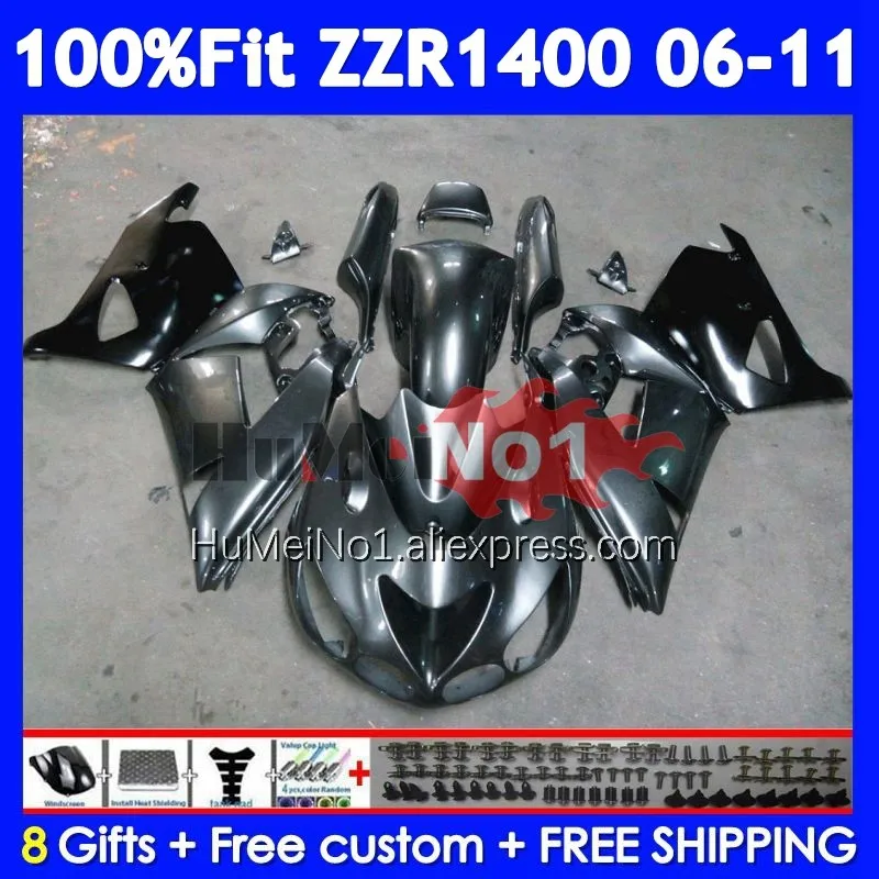 Body For KAWASAKI NINJA ZZR 1400 ZZR1400 Grey Black 06 07 08 09 10 11 228No.147 ZZR-1400 2006 2007 2008 2009 2010 2011 Fairing