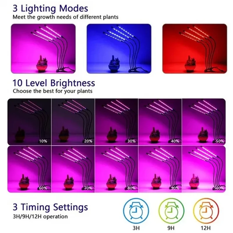 Led Grow Lights Voor Planten, Full Spectrum Plantenkweeklamp Voor Hydrocultuur Planten, Multi-Level Dimbaar, Ondersteuning Timing