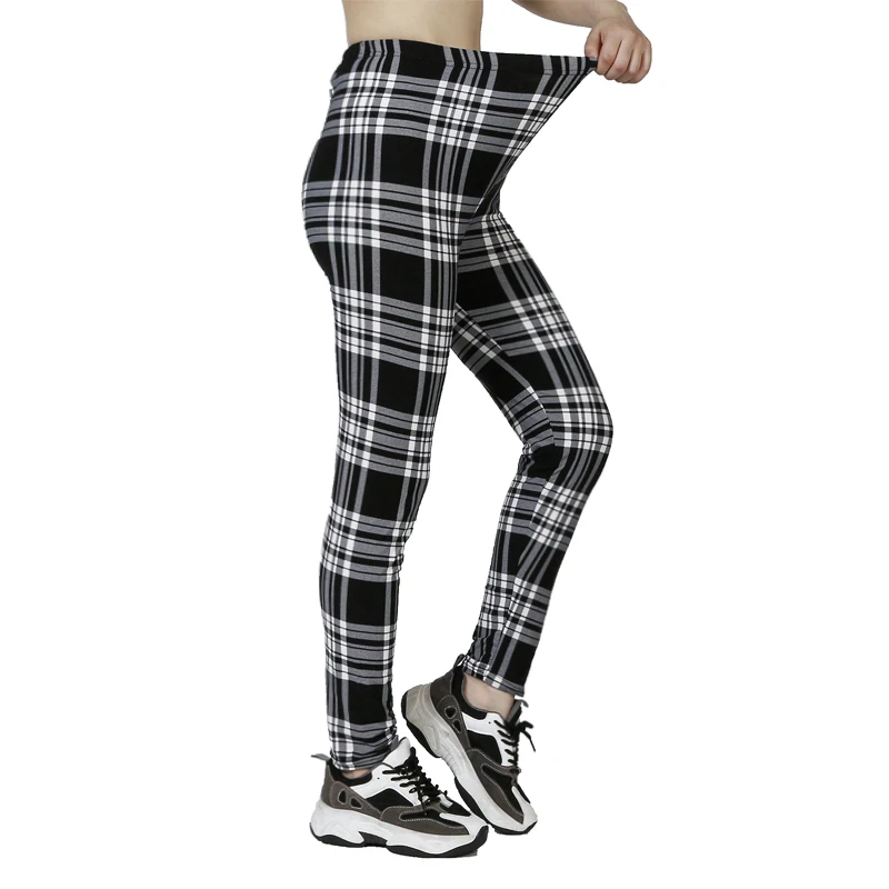 Schwarz-weiß karierte Sport- und Fitness-Leggings für Damen