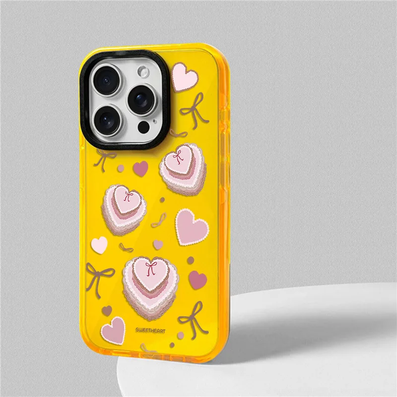 Loving Heart Bowknot Cake Phone Case For iphone 17 16 15 14 13 12 11 Pro Max Plus Air Soft TPU Shockproof Back Cover