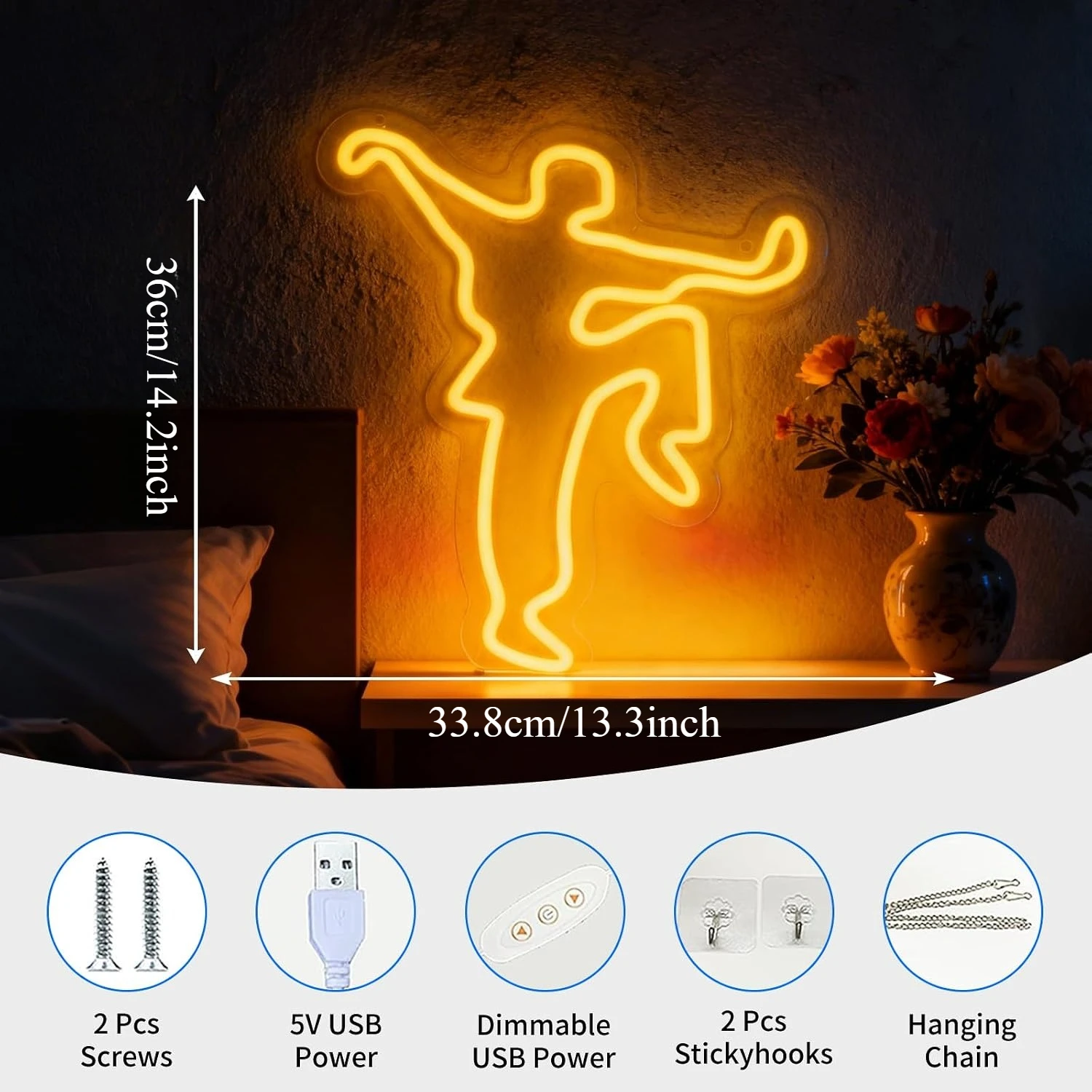 Basketball Player LED Neon Sign USB Neon Light Sport‑Theme Lamp for Gym Man Cave Game Room Bedroom Christmas Wall Art Decor Gift