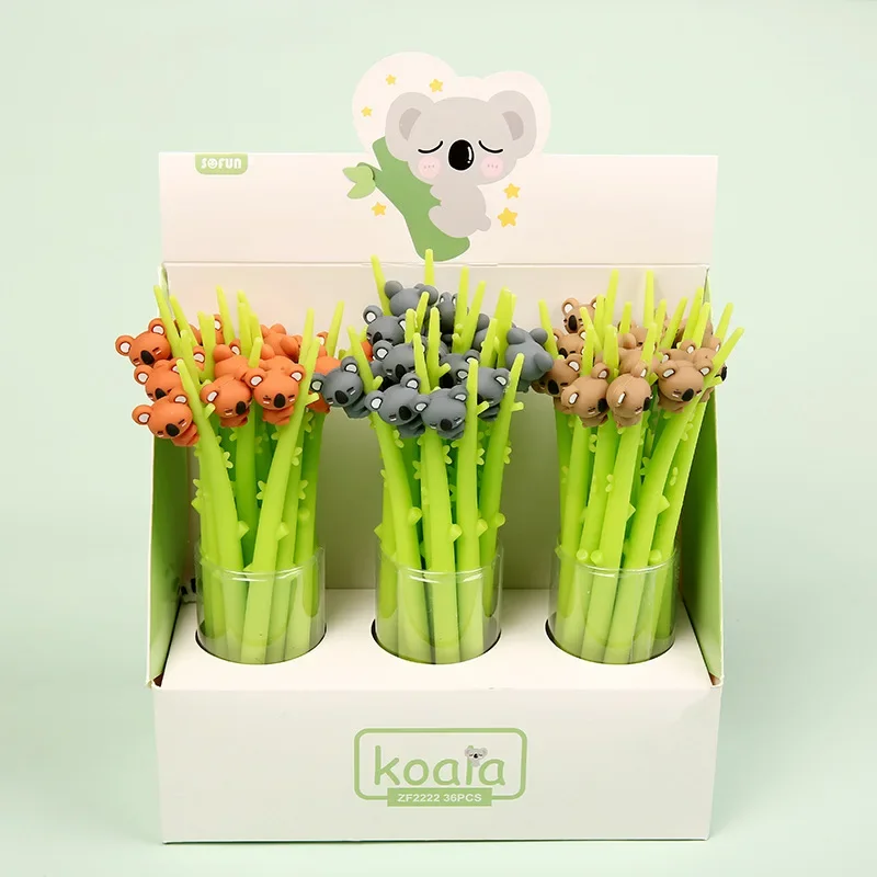 48pcs-new-creative-lovely-stationery-pen-koala-holding-branch-student-neutral-pen-silicone-cartoon