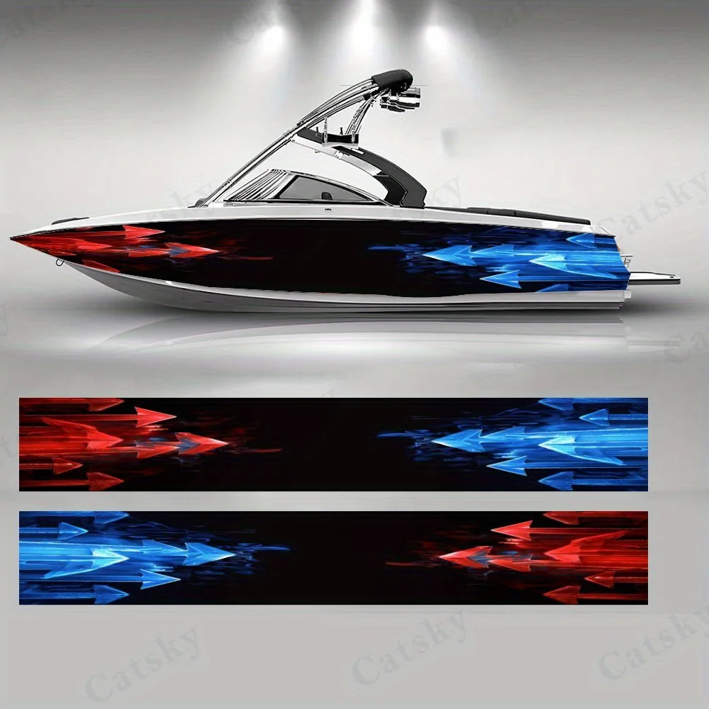 Red and Blue Arrows Hedge Color Collision Boat Sticker Vinyl Ship Pontoon Deck Boat Fishing Decorative Pontoon Boats Decal