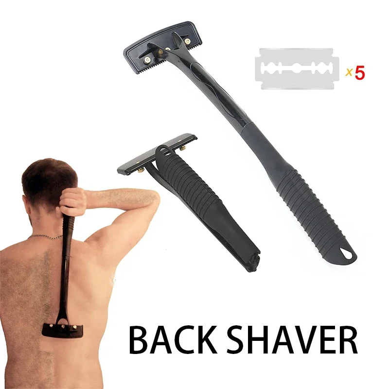 Back Shaver Shaving Knife Safety Long Handle Folding Body Back Hair Leg Back Razor Shaver Hair Removal Tool with Blades