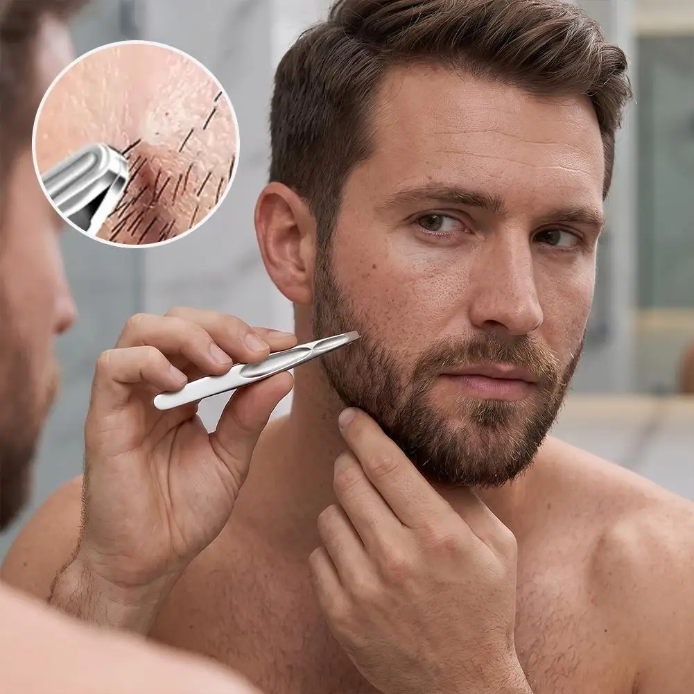 Stainless Steel Precision Tweezers Set Slant Tip Eyebrow Plucking Tool With Travel Case Alcohol Pads For Facial Grooming view 2