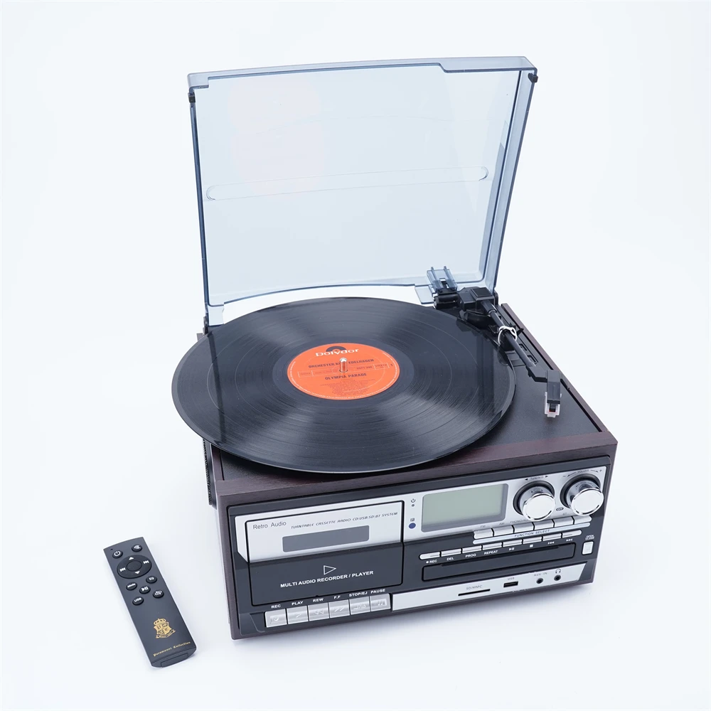 All In One Retro Turntable Record Player Vintage Phonograph NostalgicFor Bluetooth Speaker With USB SD Cassette