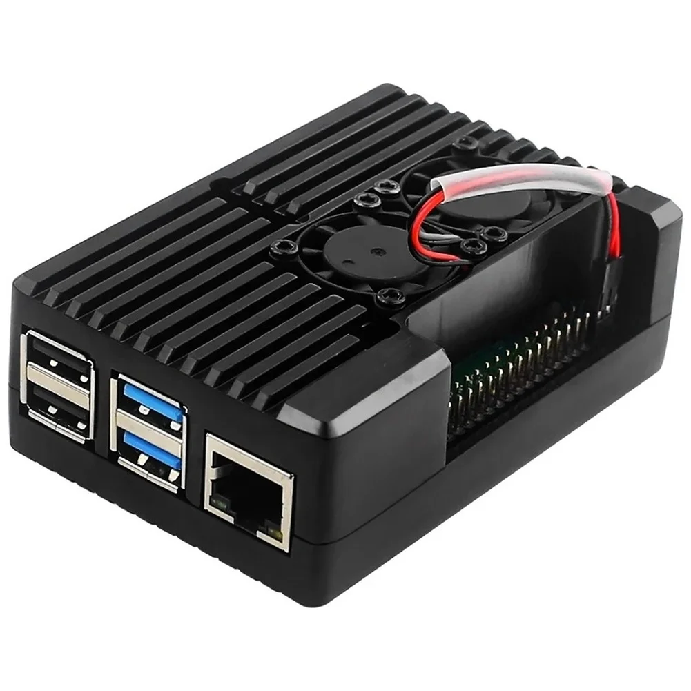 Black Aluminum Alloy Housing for RASPBERRY Pi 4 with Dual Cooling Fans Active Passive Ventilation System 9.2 x 6.2 x 3.2 cm