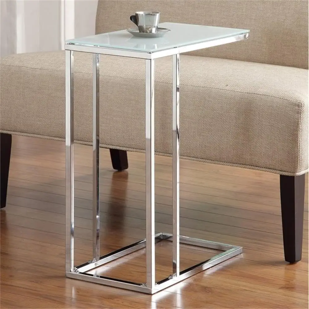 طاولة القهوة من BOWERY HILL End Table، مستديرة، على شكل C تحت الأريكة، معاصرة، داخلية من الفولاذ، باللون الأبيض #2