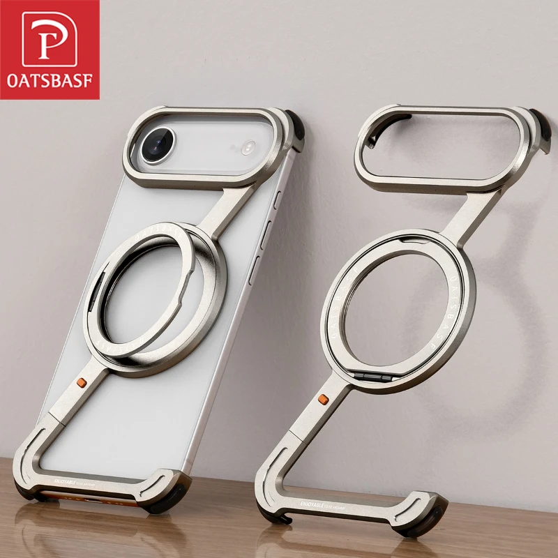 Oatsbasf Bezramkowe metalowe etui na telefon iPhone 17 Air/17 Pro/Pro Max z podpórką 360 °   Obrotowy, odporny na wstrząsy ochraniacz Magsafe — zdjęcie produktu 2