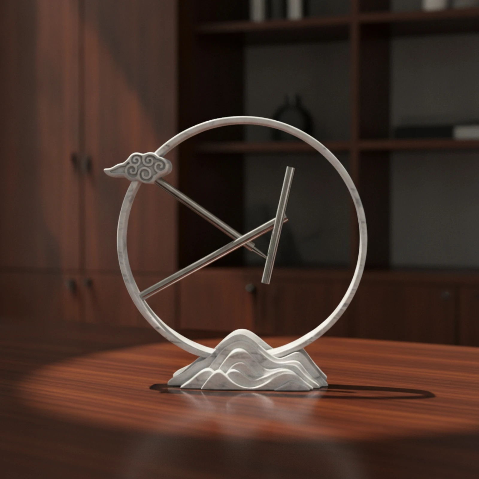 Geometric Ornament with Mountain Base Kinetic-Style Desk Ornament Tabletop Sculpture Long-Lasting Mountain Statue Lightweight