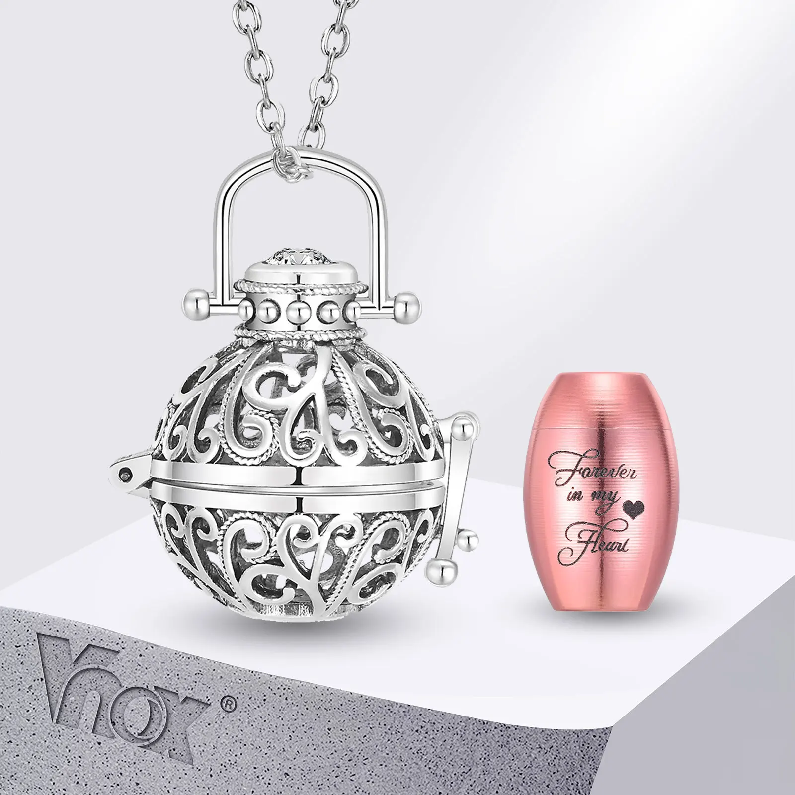 Vnox Hollow Floral Textured Cremation Urn Necklaces for Men Women, Unisex Ashes Holder Keepsake Pendant, Perfume Vial Jewelry