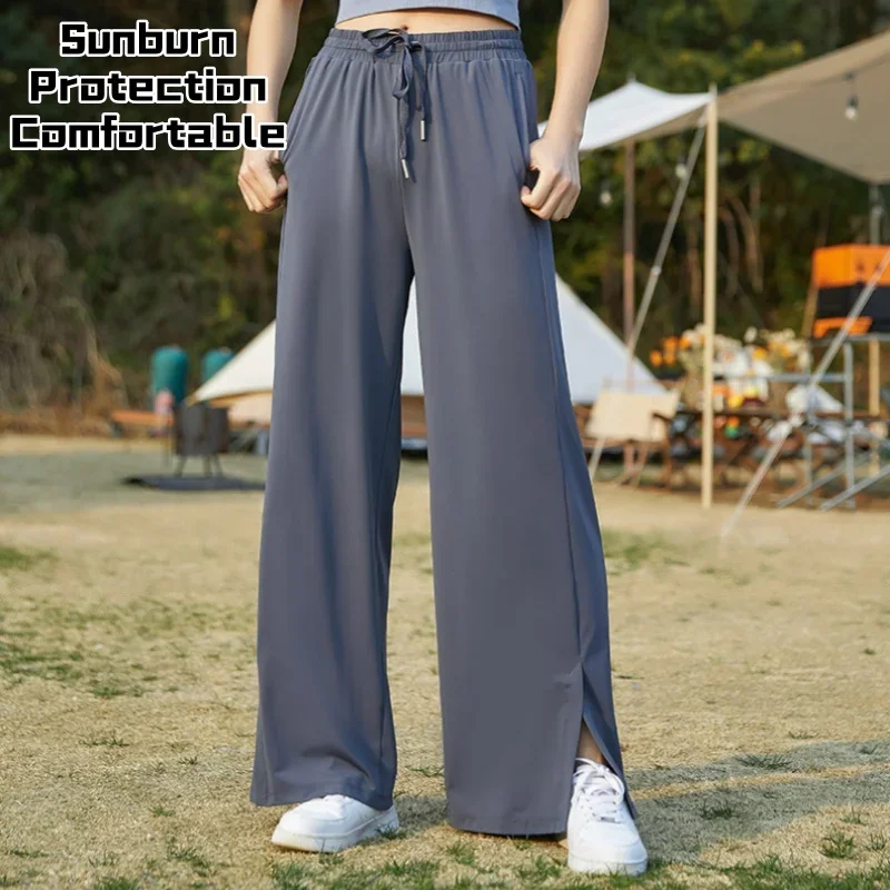 

Ice Silk Sunscreen Wide Leg Pants Women Summer Thin Loose Casual Pants UPF50+ UV Pants Sports Outdoor Mountaineering Gym