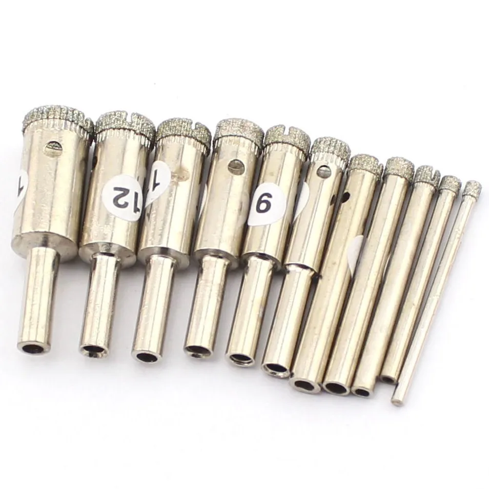 

11Pcs Diamond Coated Hole Saw Core Drill Bits Set (One Piece Each Size: 3-12mm & 14mm) for Glass Stone Tiles Ceramic Marble
