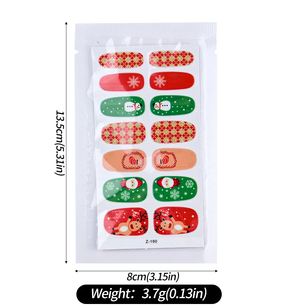 สติกเกอร์ติดเล็บลายคริสต์มาส 14 แบบ ลายสก็อต ลายจุด ลายเกล็ดหิมะ สีแดง สีเขียว ลายซานตาคลอส ประดับกลิตเตอร์สีทอง สำหรับตกแต่งเล็บ