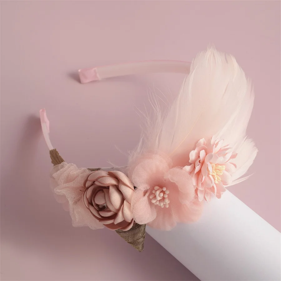 Korean fashion Butterfly Flower Girls Headbands Cute Pearl Feather Wedding Crown Princess Dance Party Headwear Hoop Accessories