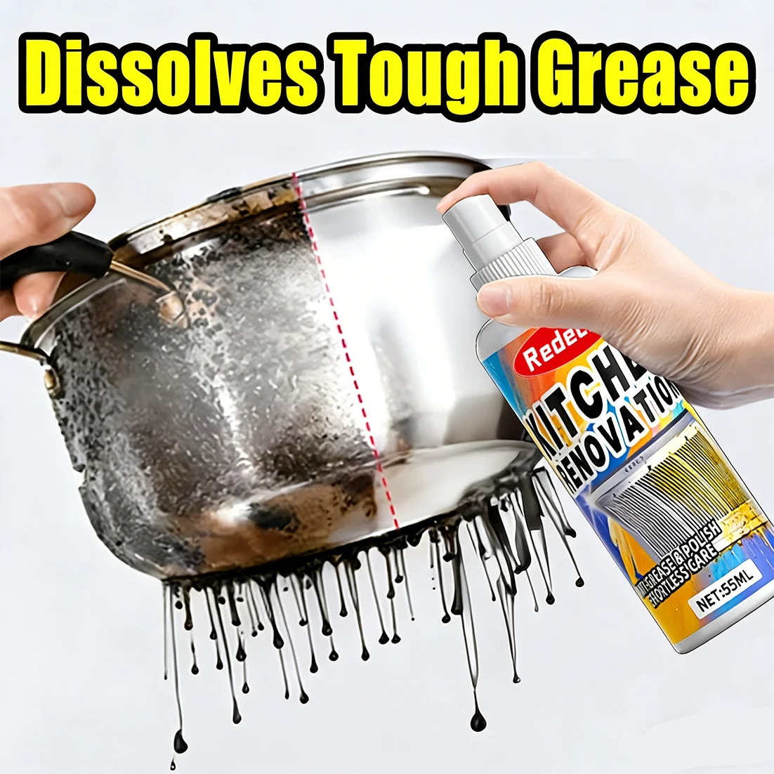 Heavy-Duty Kitchen Degreaser, Dissolve Tough Grease for Range Hood Stove Cookware Tile Sink, Restore Bright Surface