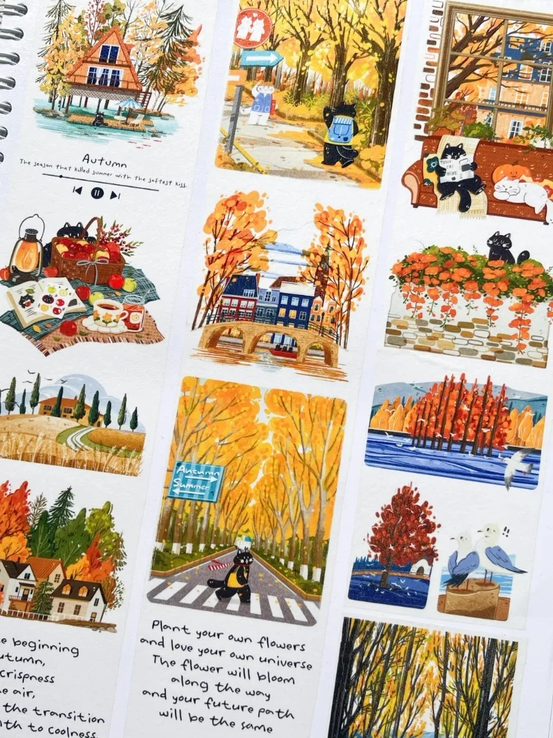 Lovely Cat Autumn Pictorial Special Oil PET Washi Tapes Craft Supplies DIY Scrapbooking Card Making Decor Plan Sticker
