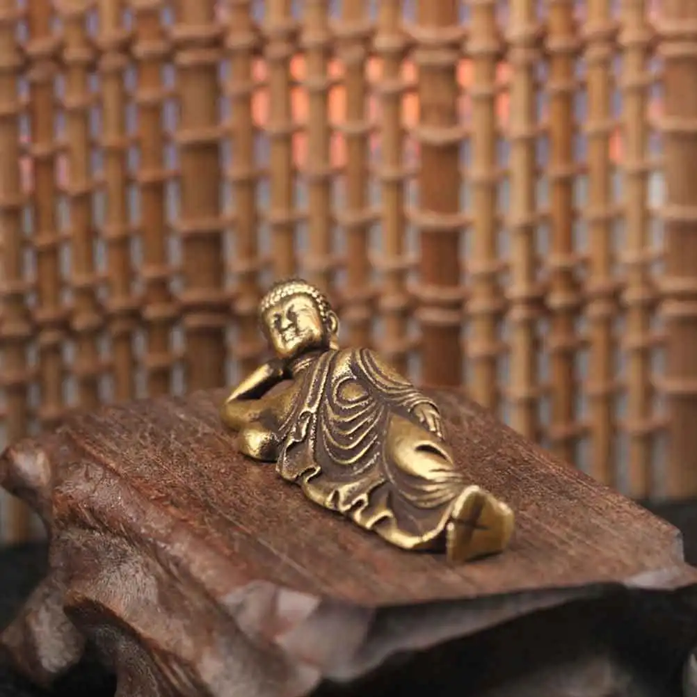 

2Pcs Buddha Statue Solid Brass Lying Buddha Mini Sculpture Home Office Decoration Zen Positive Energy Bodhisatva Statues