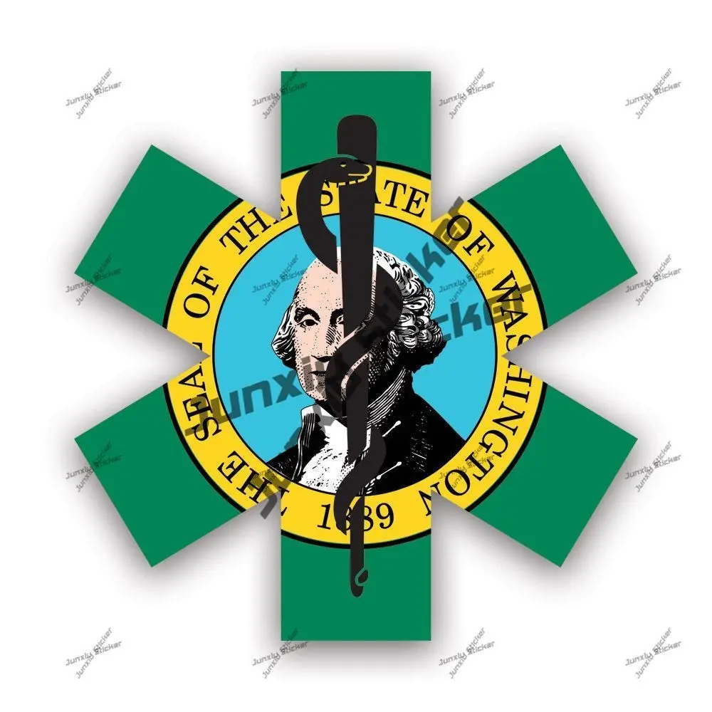 

Washington Star of Life Flag Decal UV Protected Ems Emt Emergency Meidcal Services Rod of Asclepius Washington Sticker for car
