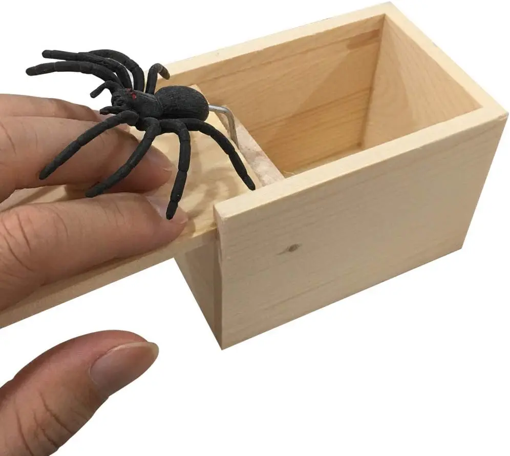 Houten Spider Prank Box Grappig Speelgoed Verrassing Spider Scare Box Gag Joke Trick Speelgoed voor Volwassen Kind April Fool Party Props Prank Geschenken