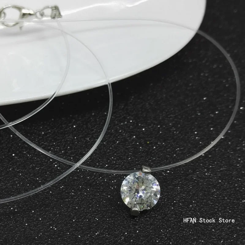 Hot Female Transparent Fishing Line Necklace Silver Color Invisible Chain For Women Rhinestone Choker Collier