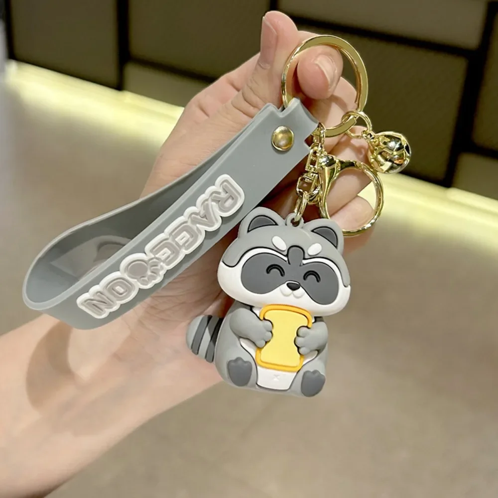 Cartoon Fashion Cute Raccoon Animal Silicone Doll Keychain Creative Trend Cartoon Girl Heart Soft Rubber Keychain Gift Pendant