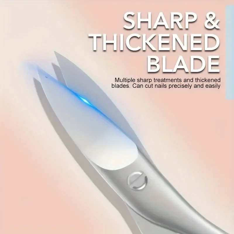 

Single Piece Stainless Steel Nail Clipper Designed to Prevent Pinching Featuring a Curved Design Sharp Nail Scissors