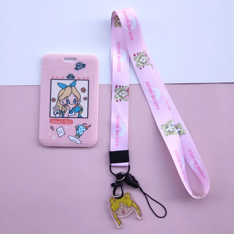 POP MART Sailor Moon Cartoon PVC Card Cover Student Campus Hanging Neck Bag Card Holder Lanyard ID Card Holders key chain Z3