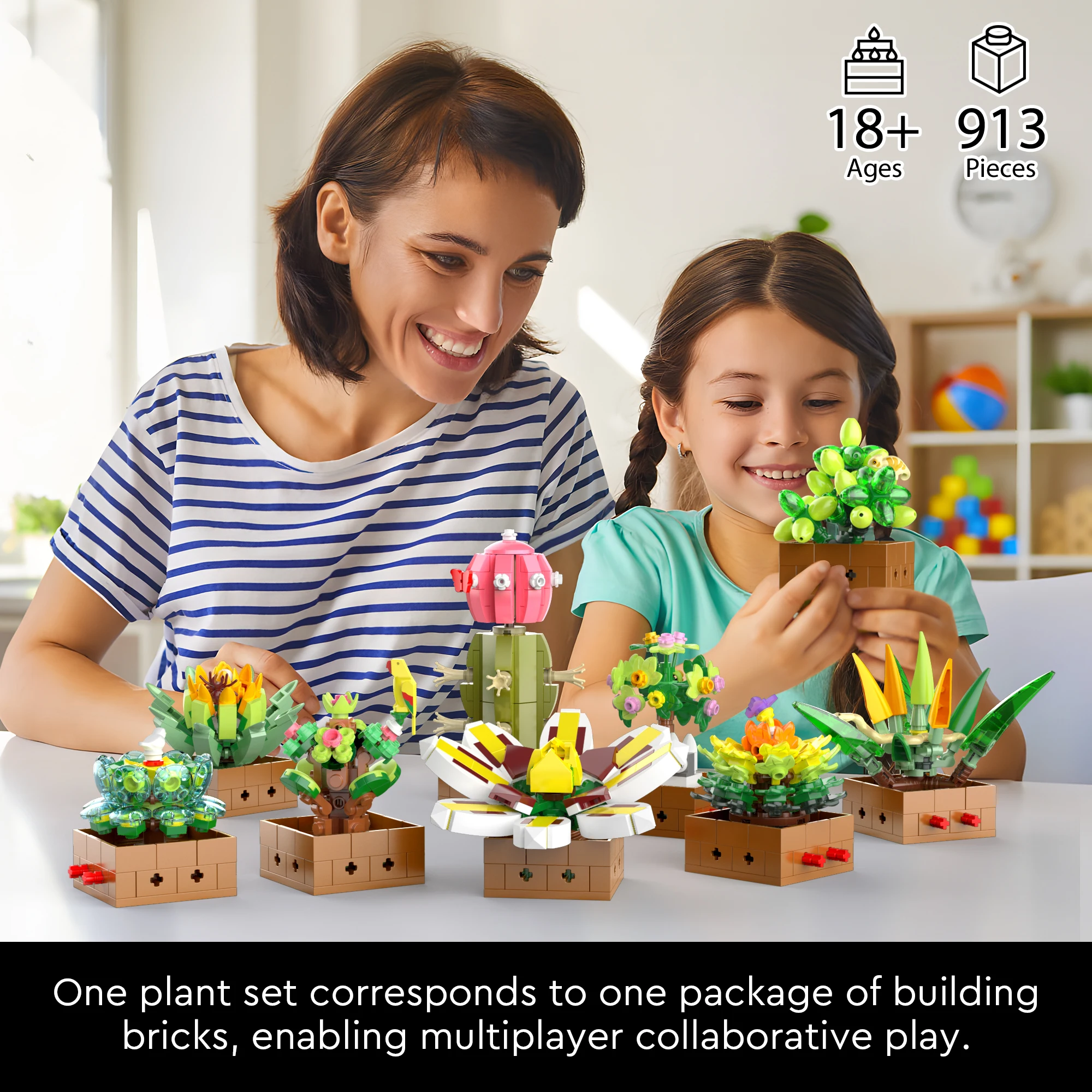 EDUCIRO Flower Plant Bonsai Building Set, 9pcs of Succulent Building Toy Blocks, for Home Decoration,  Christmas Gifts