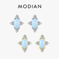 MODIAN Real 925 Sterling Silver Elegant Natural Opal Stud Earrings For Women Trendy Wedding Engagement Fine Jewelry Bijoux