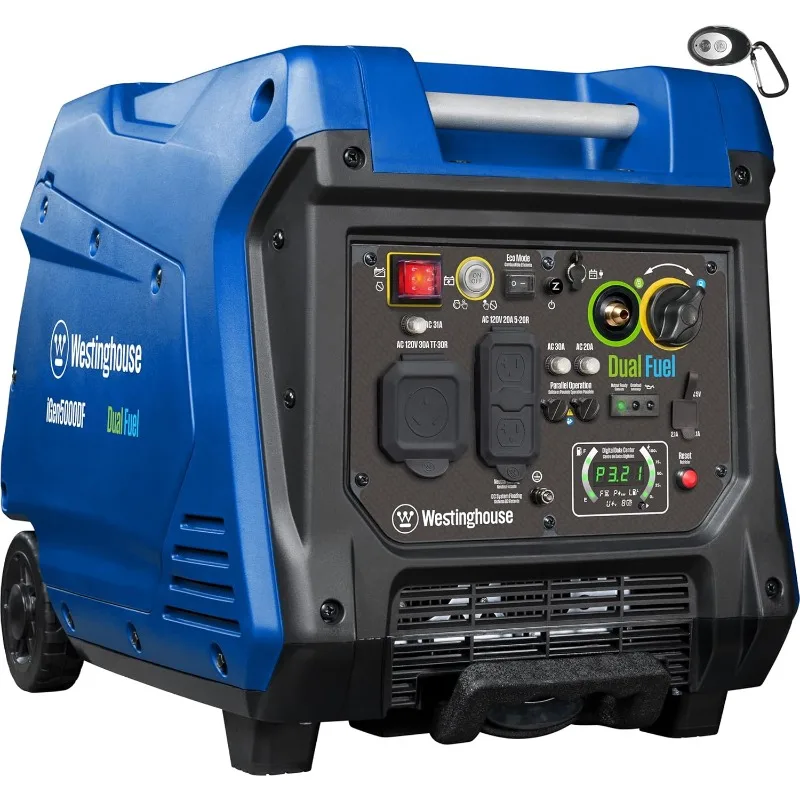 Westinghouse 5000 Peak Watt Super Quiet Dual Fuel Portable Inverter Generator, Remote Electric Start, Gas & Propane Powered