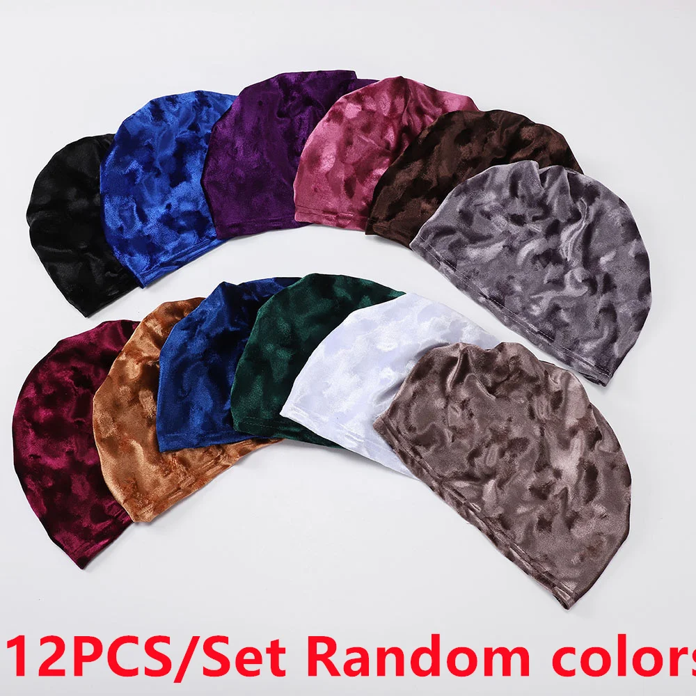 

12PCS/Set Velvet Undercap Underscarf Muslim Hijab Beanie Bonnet Women Chemo Cap Hair Loss Headscarf Hat Head Wrap Turbante Mujer