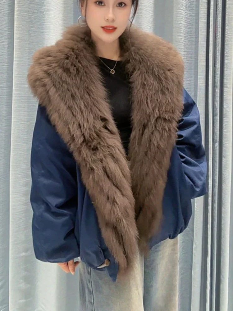 Women's Oversized Spring Jacket with Fur Collar White Duck Down Jacket Luxury Women Thick Zipper Fox Fur Coat for Mountain Wear