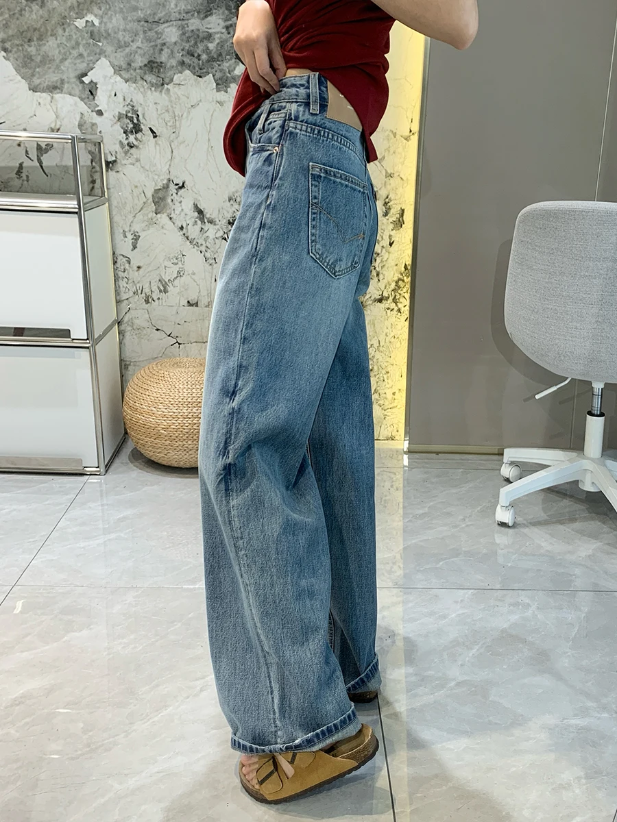 

Американские винтажные джинсы прямого кроя для женщин, с высокой талией, без стрейча, широкие брюки Lenzing, длинные штаны