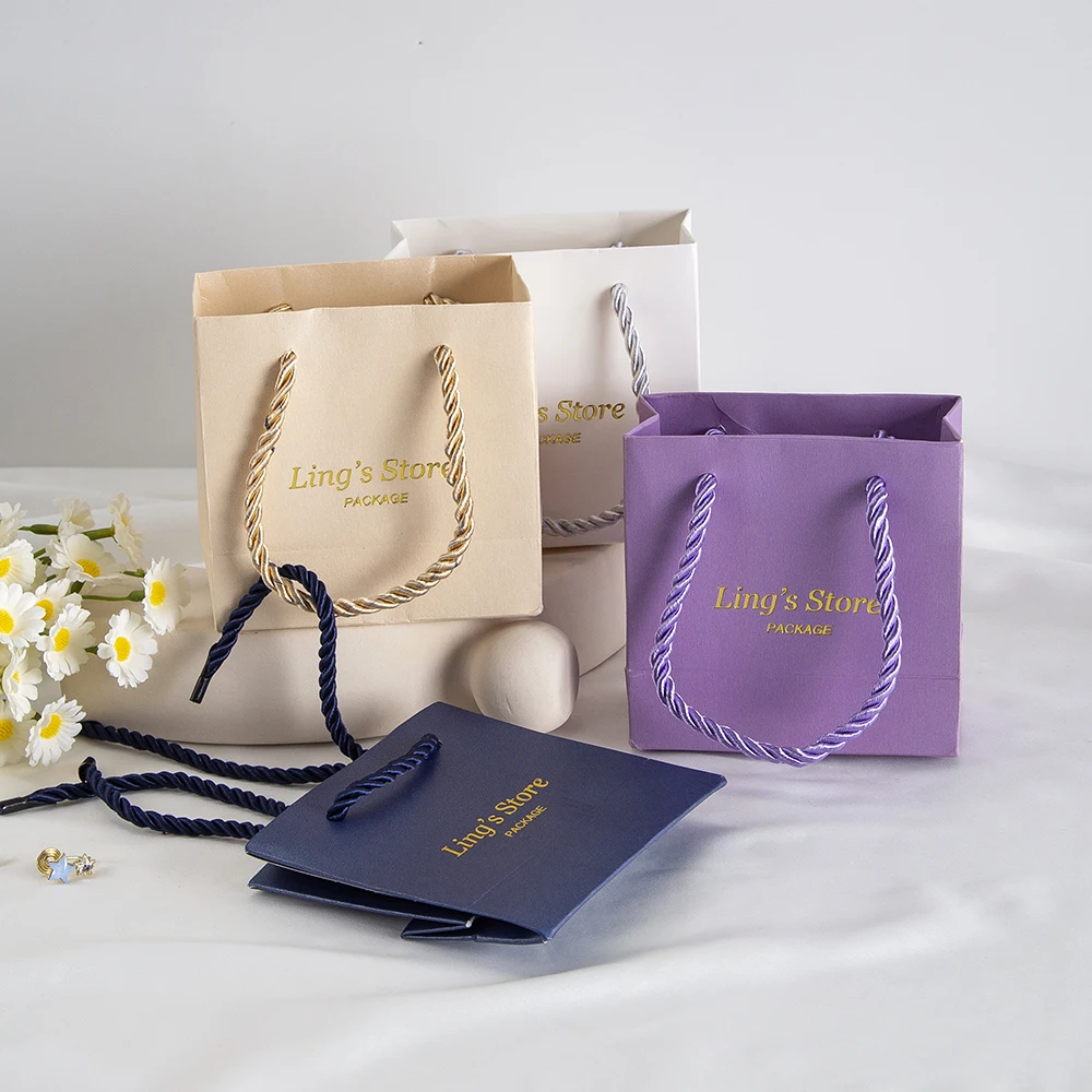 

20/50/100Pcs Personalized Logo Paper Tote Bag with Handle Gift Packaging Pouch For Jewelry Clothes Flower Cosmetic Wedding Favor
