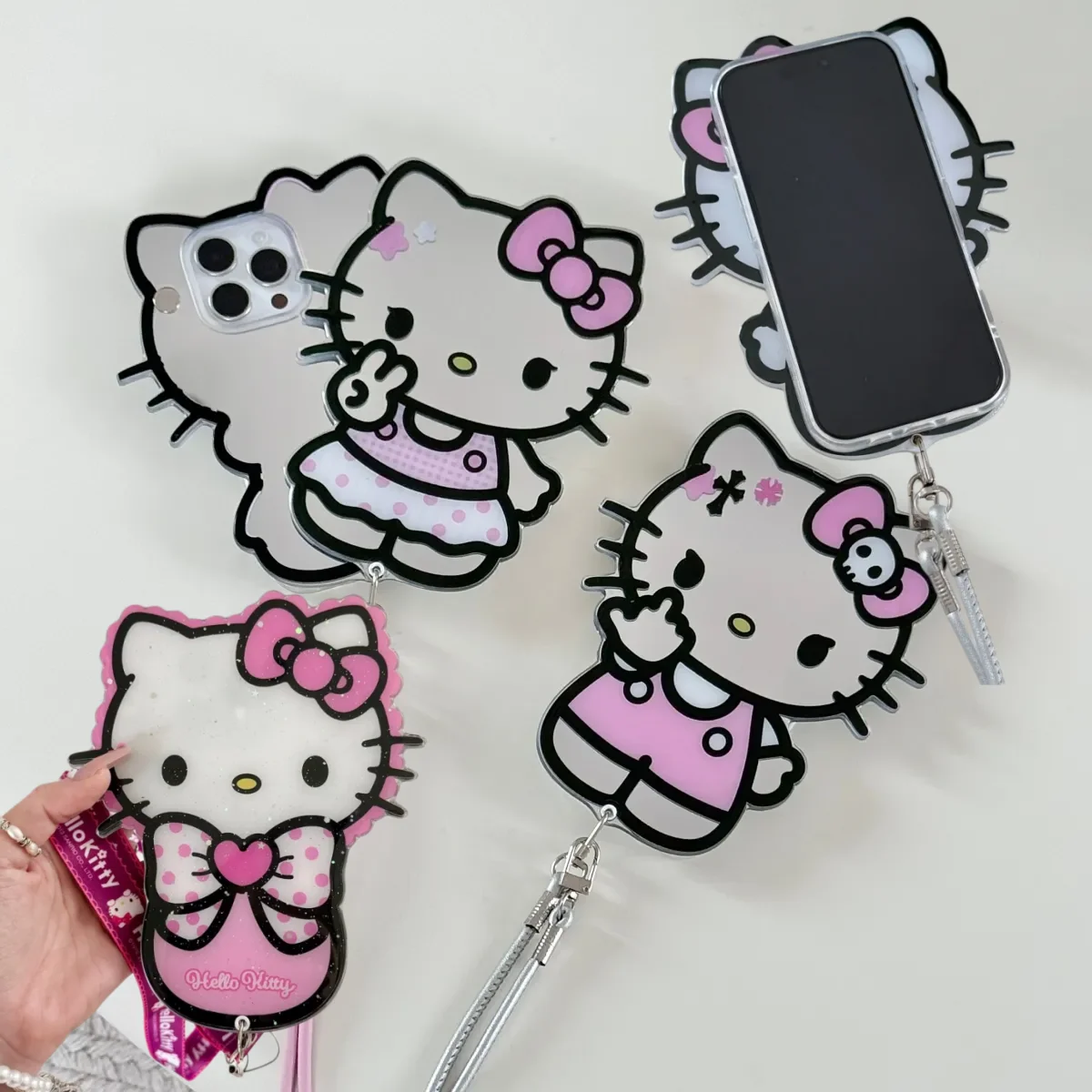 Kawaii Hello Cute Kittyt Crossbody Phone Case with Slide Out Makeup Mirror for IPhone 17 Pro Max 16 Pro New Model Birthday Gift