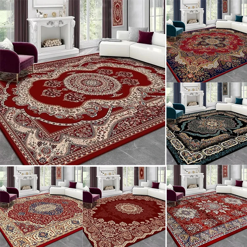 

Vintage Persian Red Carpet Living Room High-end Luxury American Hairless Tea Table Rug Bedroom Bed End Anti-slip Large Area Mat