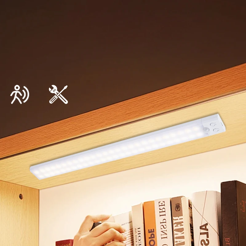 LED Bar Motion Sensor Lights Type C Rechargeable Dimmable Detector Night Light Portable Induction Cabinet Lamp for Kitchen Room