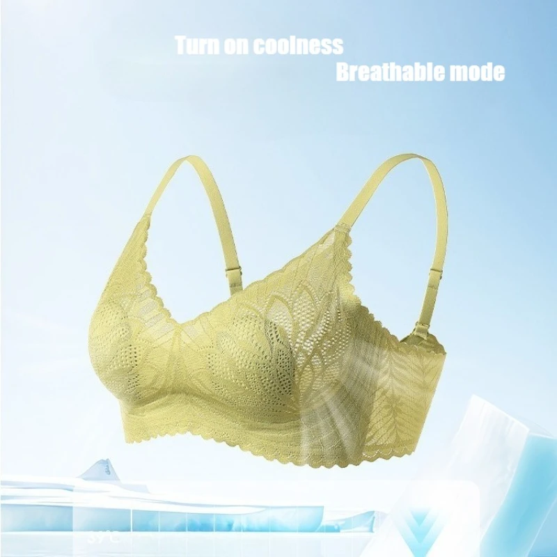 Underwear Women Big Chest Appears Small  Seamless Bras Comfort Thin Breast Collection Anti Sagging Bra Sexy Lace Pull-up Bra