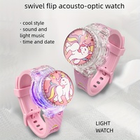 Fashion Flip Rotating Luminous Music Electronic Watch, Fashion Cartoon Cute Unicorn Watch, School Supplies Party Gift