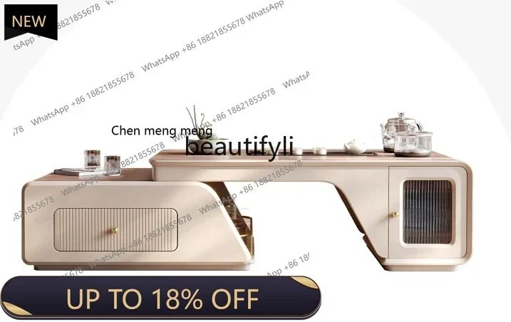 

P178 Italian minimalist living room small apartment retractable wood grain slate kung fu coffee table high-end tea table integra