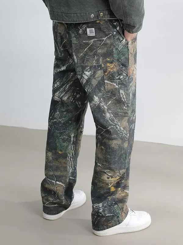 

2024 American Outdoor Straight Leg Personalized Branch Camo Retro Workwear Pants for Men and Women Hip Hop Loose Casual Pants