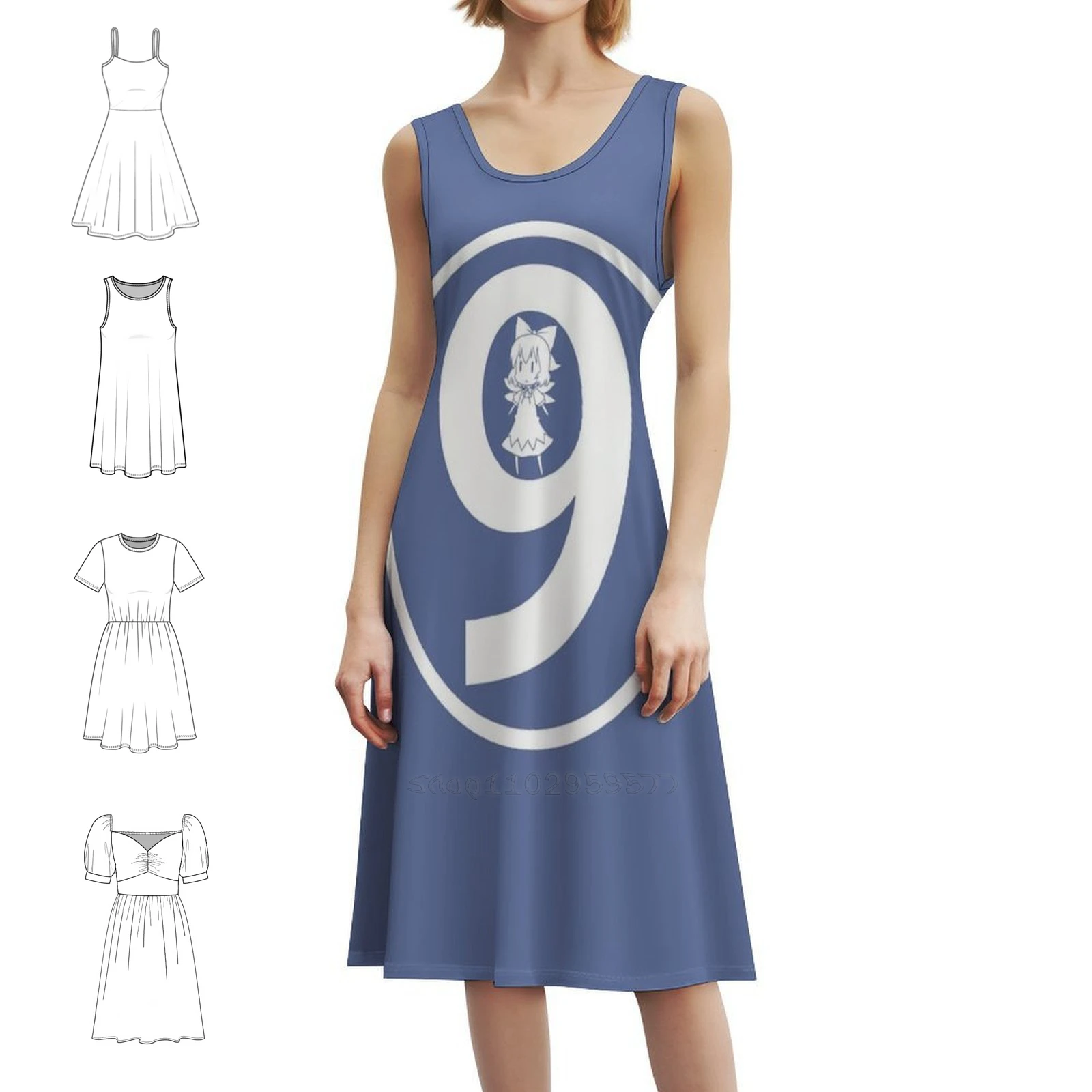 

Circle 9 Preppy Style Mini Dress For Women A-Line Loose Fit Casual Day Dress Touhou Cirno Game Anime Gaming Video Female