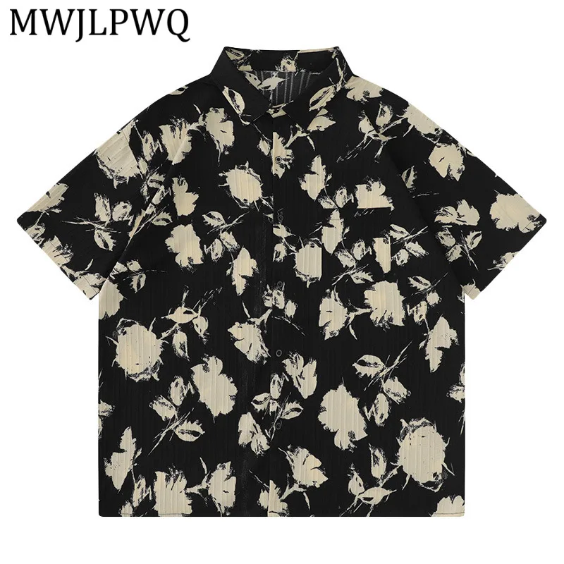 

MWJLPWQ Men's Vintage Floral Full Printed Shirt Summer Short Sleeve Ins Style Lapel Streetwear Thin Loose Fit Casual Tops 15751