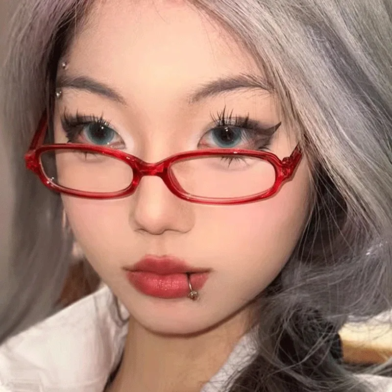 Gafas ovaladas Retro para mujeres y niñas Y2K, montura roja y verde, gafas de cristal decorativas para ordenador, gafas antiazules con conducción en la playa