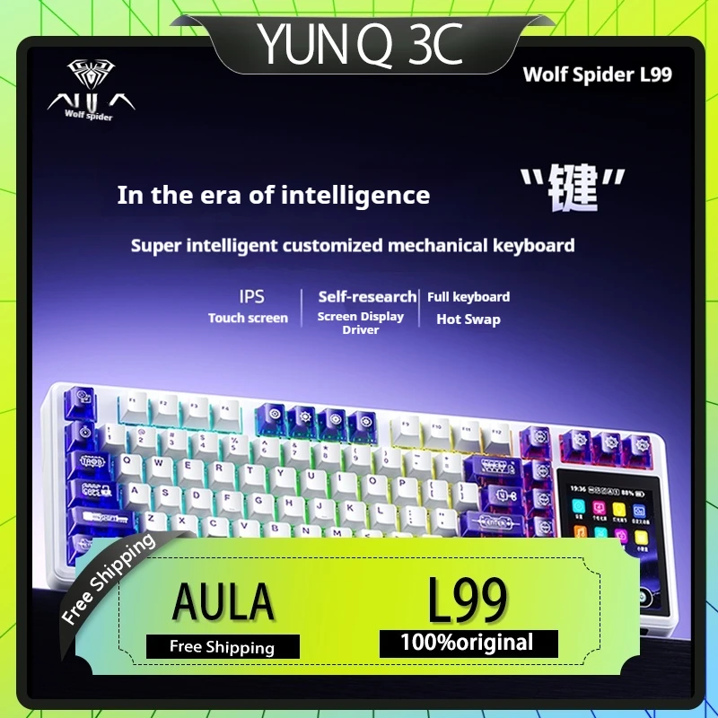 

AULA L99 Mechanical Keyboard RGB Gaming with 3.98 Inch Screen Gasket 8000mAh PC Hot Swap Accessory 87 Keys Gamer Gift