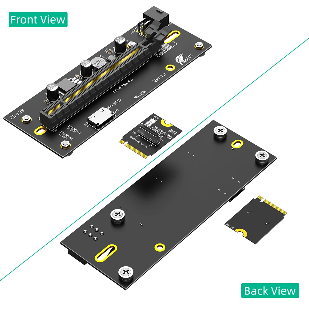 

M.2 M-Key 2230 to PCI-e 4.0 X16 with Oculink SFF-8612/8611 Extension Cable As External Graphics Card PWR from ATX 6PIN 12V