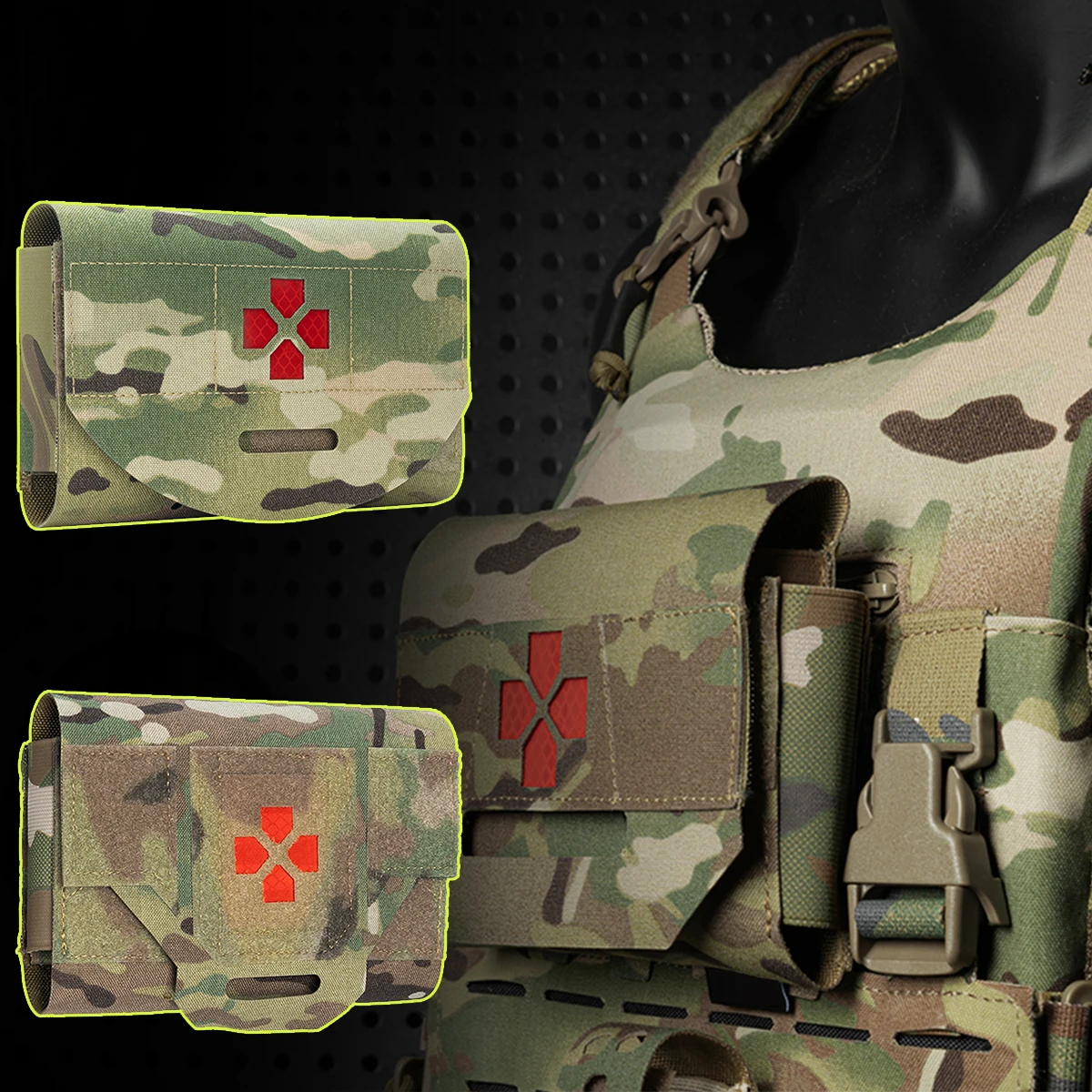 Tactical medical kit, quick-release MOLLE first aid kit, hunting clothing and accessories suitable for hunting, camping, etc