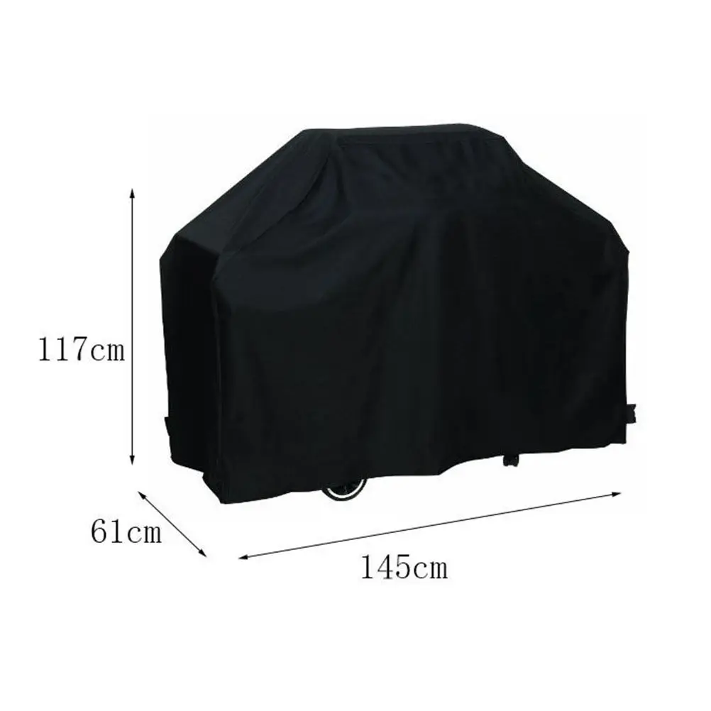 Bbq Cover Heavy-Duty Waterproof Polyester Black 145x61x117cm Outdoor Grill Protector for Cart-Style Barbecues Windproof Double view 3